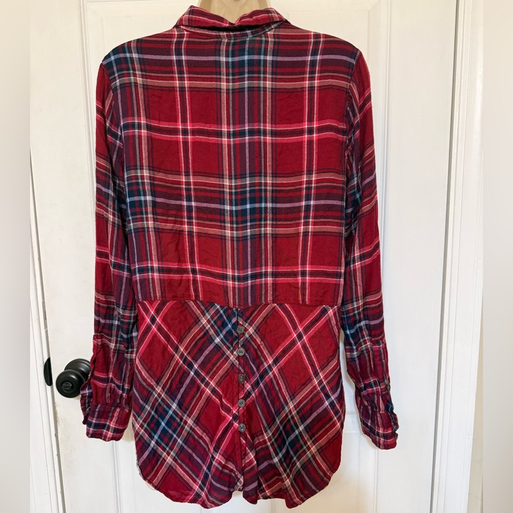 Lucky Brand Red Plaid Flannel Button Up Shirt Soft Women’s Small - Picture 4 of 7